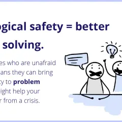 Psychological safety fosters better problem solving. Stick figures with taped mouths represent silenced voices, while one with an idea lightbulb shows the power of speaking up.