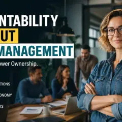 A confident woman leads a team, demonstrating why accountability is important for building trust, empowering ownership, and driving strong results without micromanagement.