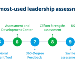 Timeline of thirteen most-used leadership assessment tools, including MBTI, DISC, and the Princeton MCG Leadership Blind Spot Assessment.