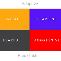 A quadrant chart illustrating four cultural archetypes: Tribal, Fearless, Fearful, and Aggressive. This framework helps in shaping culture.
