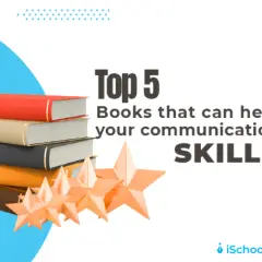 Stack of books with stars, featuring "Top 5 Books that can help your communication SKILLS.