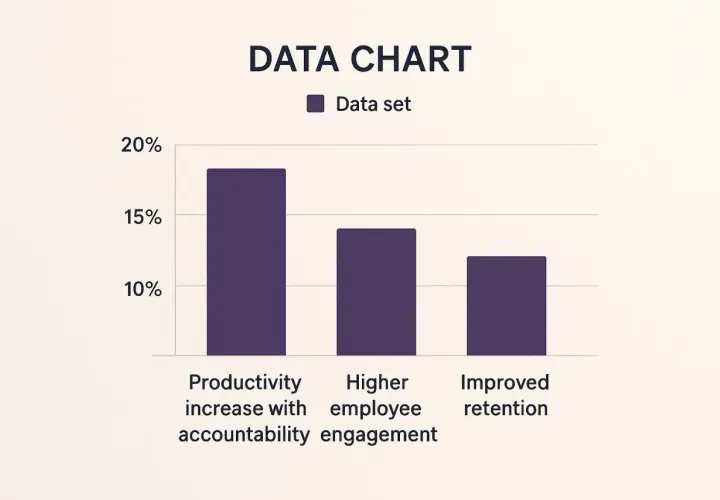 Bar chart showing leadership accountability examples: productivity increase, higher employee engagement, and improved retention.