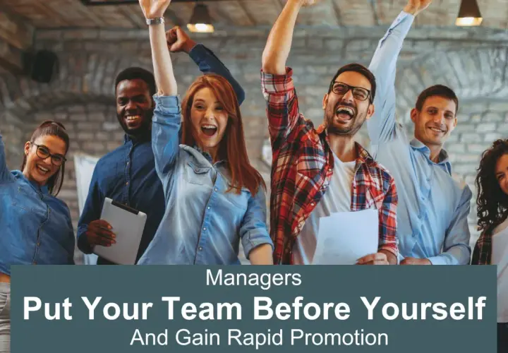 A diverse team celebrates success, hinting at how to become a manager by prioritizing the team for rapid promotion.