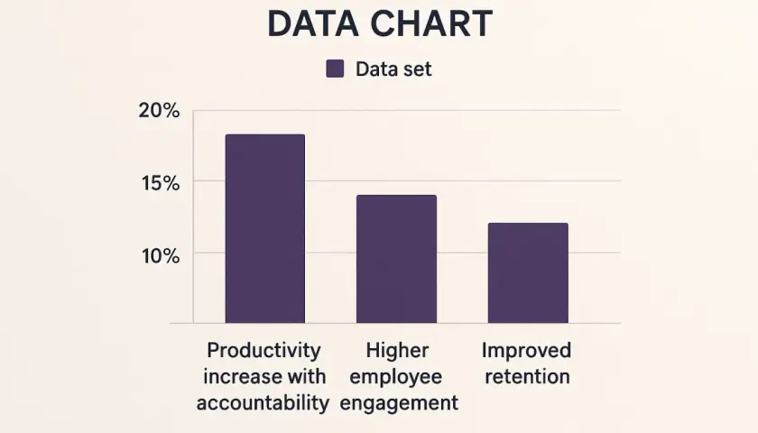 Bar chart showing leadership accountability examples: productivity increase, higher employee engagement, and improved retention.