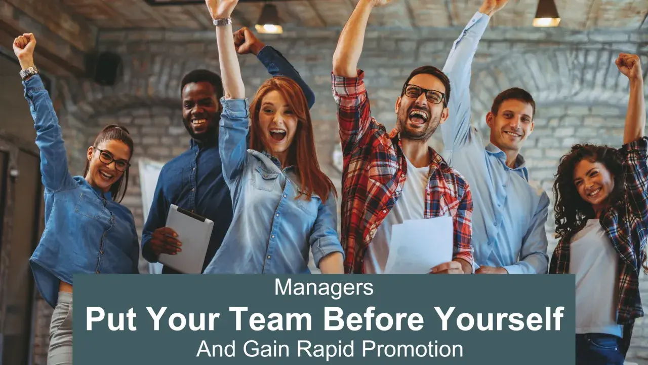 A diverse team celebrates success, hinting at how to become a manager by prioritizing the team for rapid promotion.