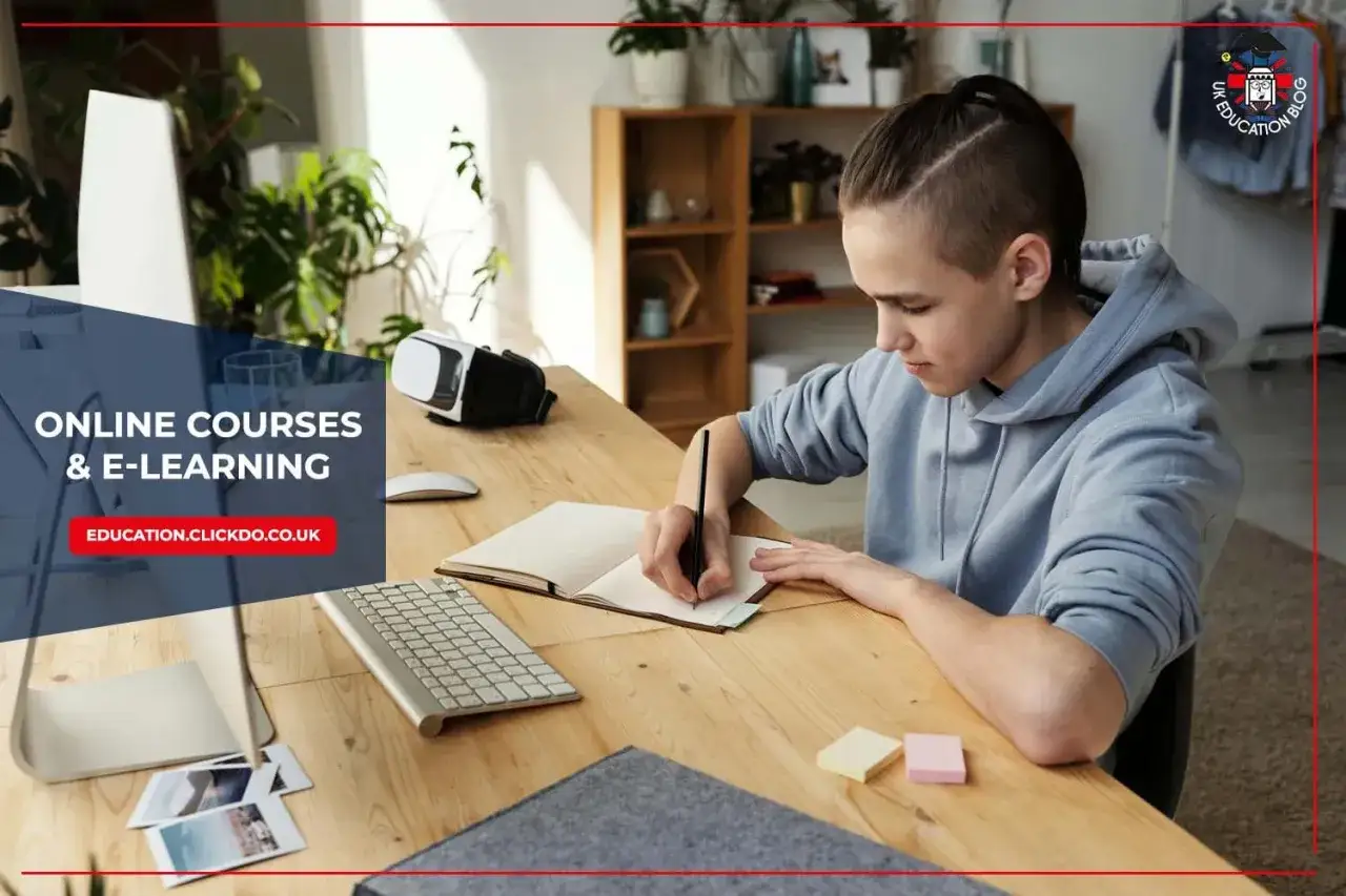 A young person studies at a desk, preparing for a certificate in information technology online. Online courses and e-learning are available.