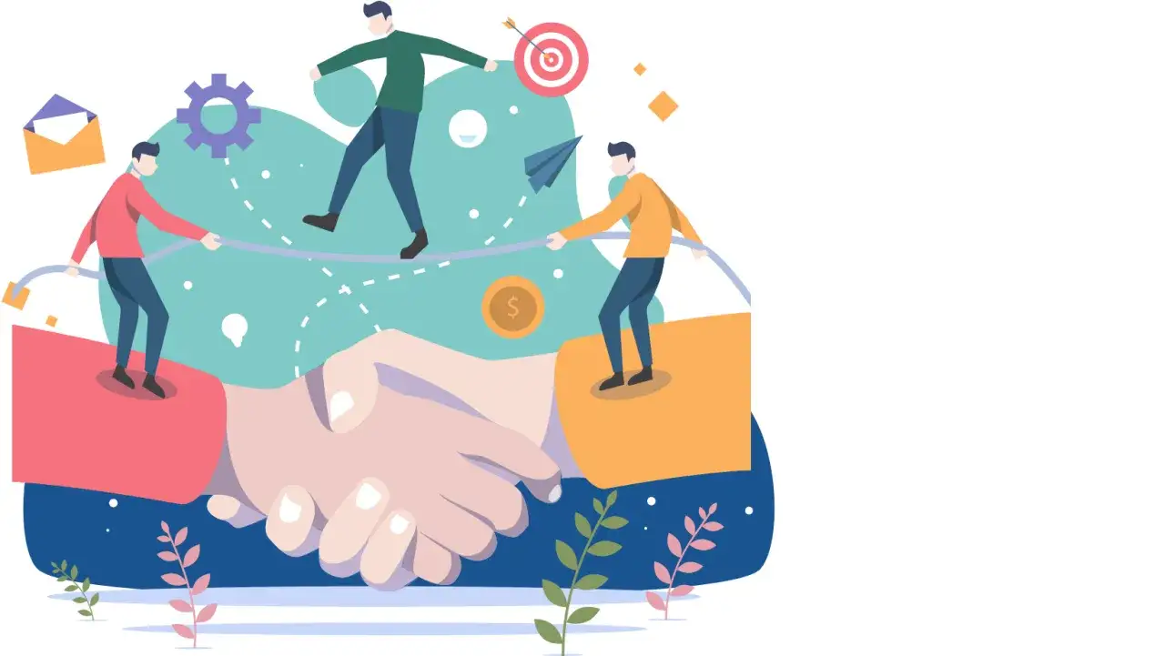 Leaders define integrity by balancing on a tightrope, symbolizing trust and ethical conduct, as they reach for goals.